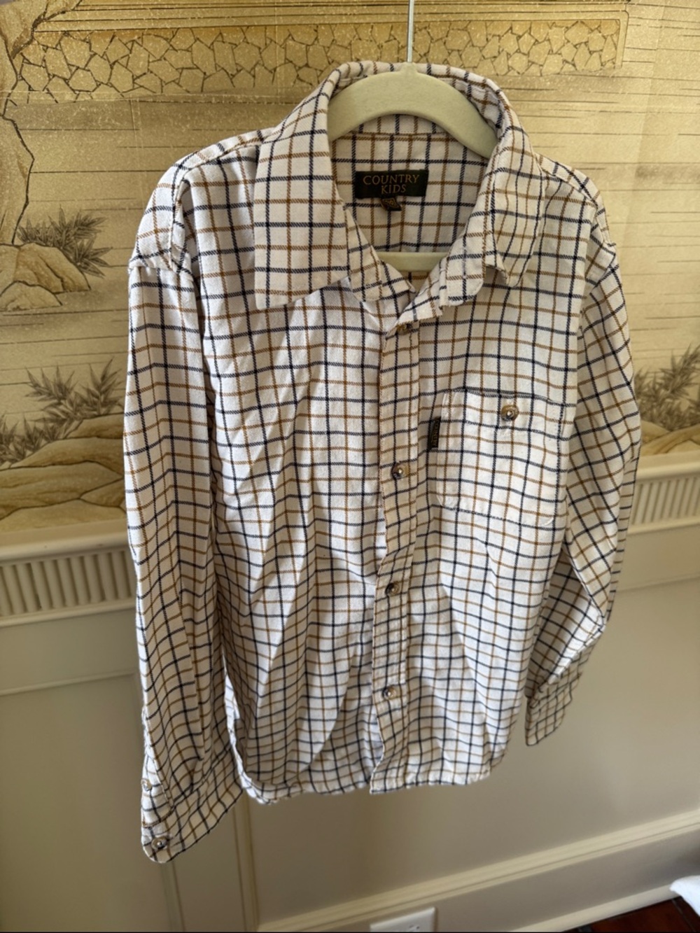 Country kids Classic Boys' Long-Sleeve Check Shirt - Cream Plaid